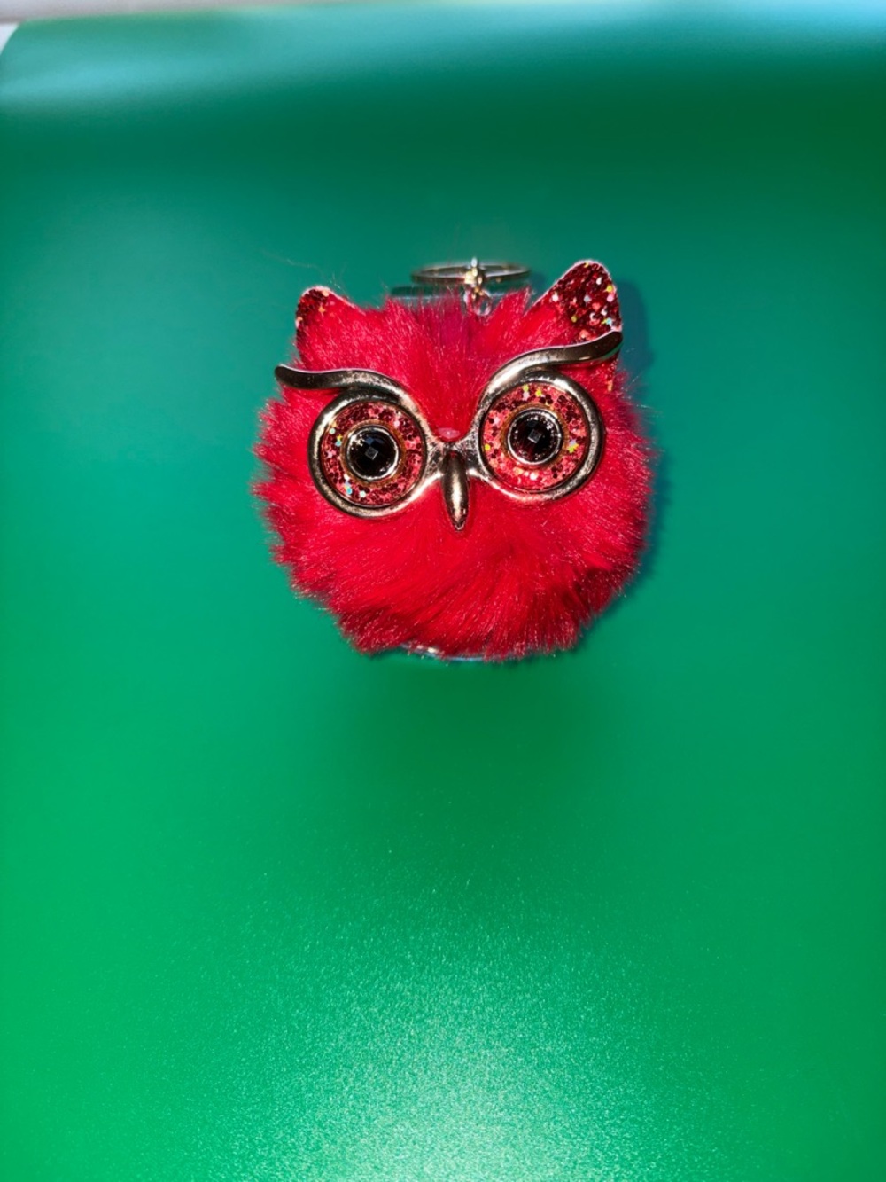 Red Fuzzy Owl Keychain Charm